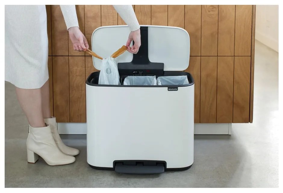 Cestino per la spazzatura in acciaio bianco per raccolta differenziata/con pedale 33 l Bo – Brabantia