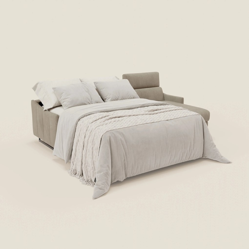 Loto Divano Letto Angolare con Penisola contenitore, Poggiatesta, Materasso Alto H18 in morbido tessuto impermeabile T14 beige