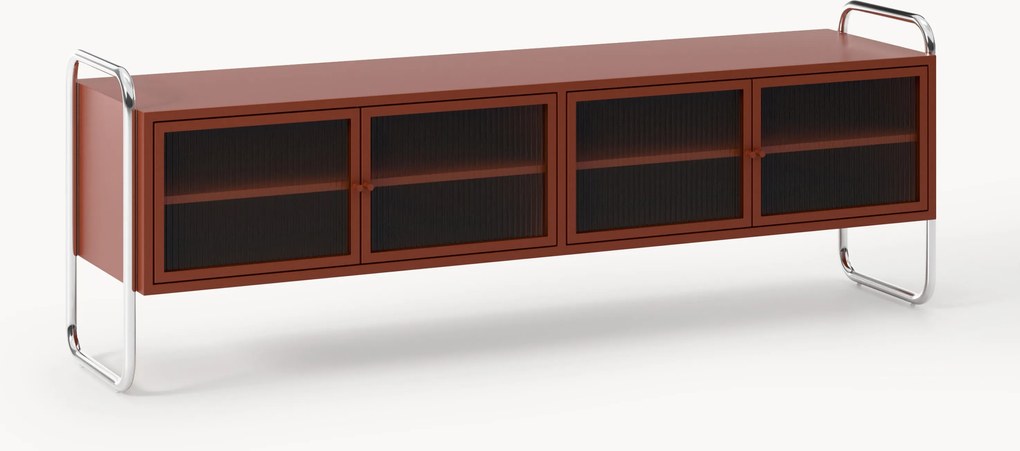 Credenza bassa in metallo con frontale in vetro Robyn