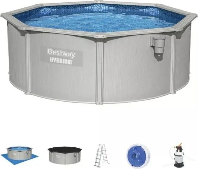piscina fuori terra rotonda bestway "hydrum" 360x120 cm con copertura, tappetino base, skimmer, scaletta e dispenser chemconnect - cod. 56574
