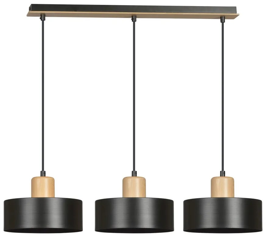 Lampadario a Sospensione in Acciaio e Legno TORIN 3 Nero 3xE27 Colore del corpo Nero