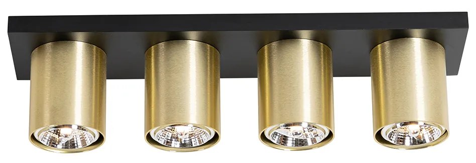 Faretto da soffitto moderno nero con oro 4 luci - Tubo