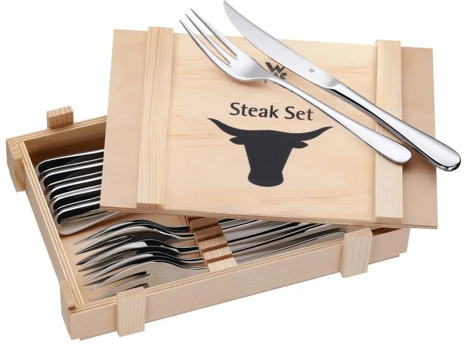 Set di 6 posate da bistecca in confezione di legno Cromargan - WMF