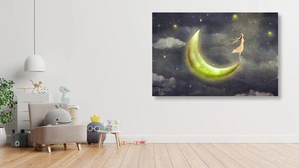 Quadro su tela – Ragazza sulla luna