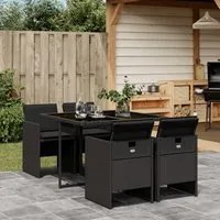 Set da Pranzo da Giardino 5 pz Nero con Cuscini in Polyrattan 3210535