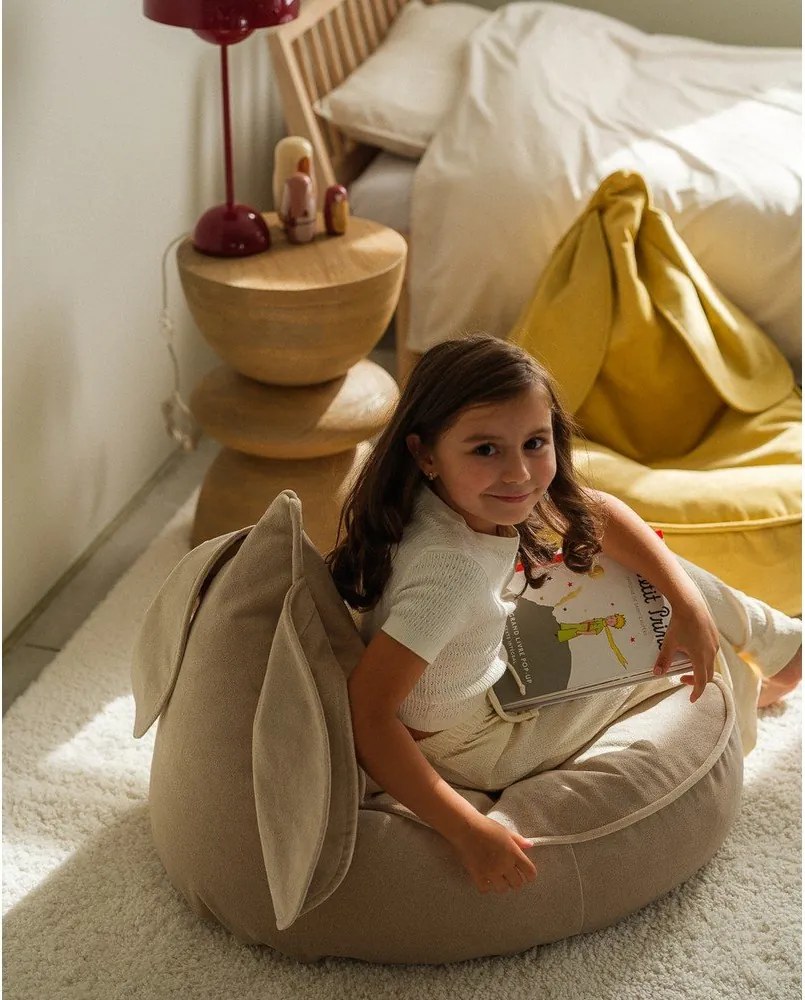 Pouf a sacco per bambini beige con rivestimento in velluto Bunny – Wigiwama