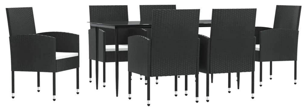 Set da pranzo da giardino 7 pz nero in polyrattan e acciaio