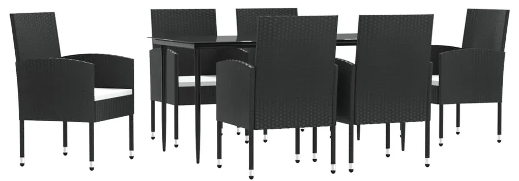Set da pranzo da giardino 7 pz nero in polyrattan e acciaio