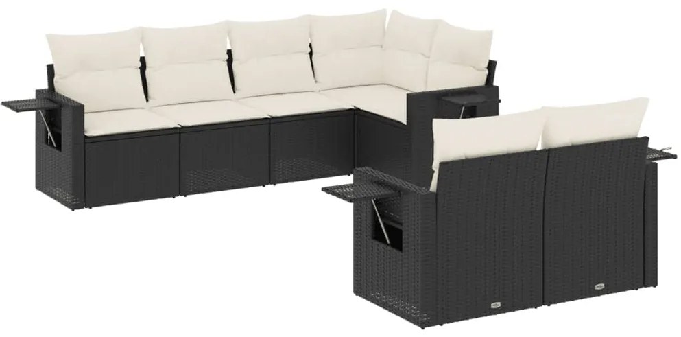 Set Divani da Giardino con Cuscini 7pz Nero Polyrattan