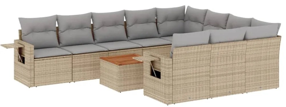 Set divani da giardino 11 pz con cuscini beige in polyrattan