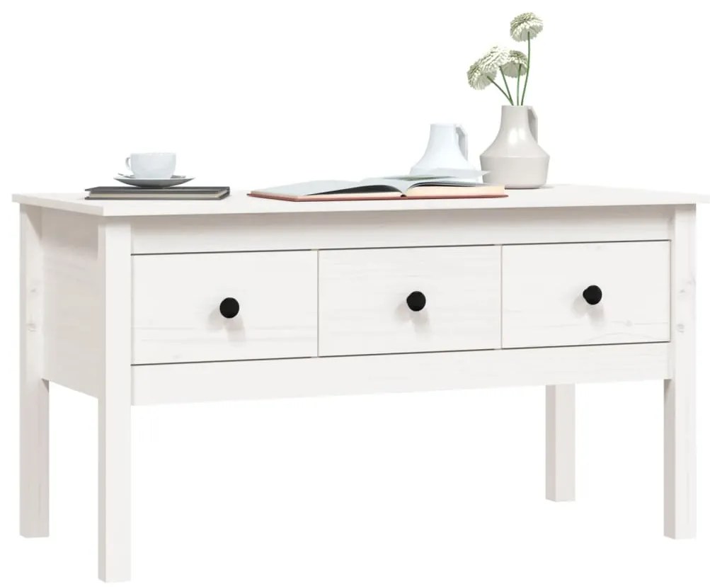 Tavolino da salotto bianco 102x49x55 cm legno massello di pino