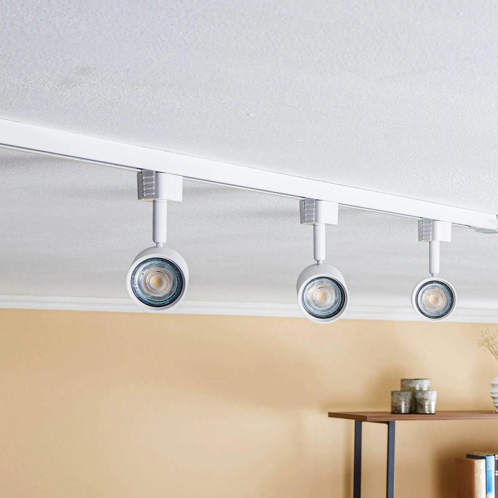Prios Sistema binario monofase Jorell, bianco, a 3 luci, GU10 Jorell PRIOS, dimmerabile, Bianco / Opale, Soggiorno / Sala da pranzo, Alluminio, Moderno, Lampada a binario