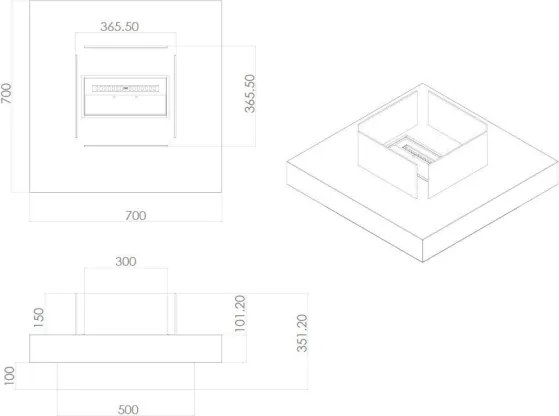 Camino a bioetanolo da terra per interno esterno Panarea Nero 70x70x35