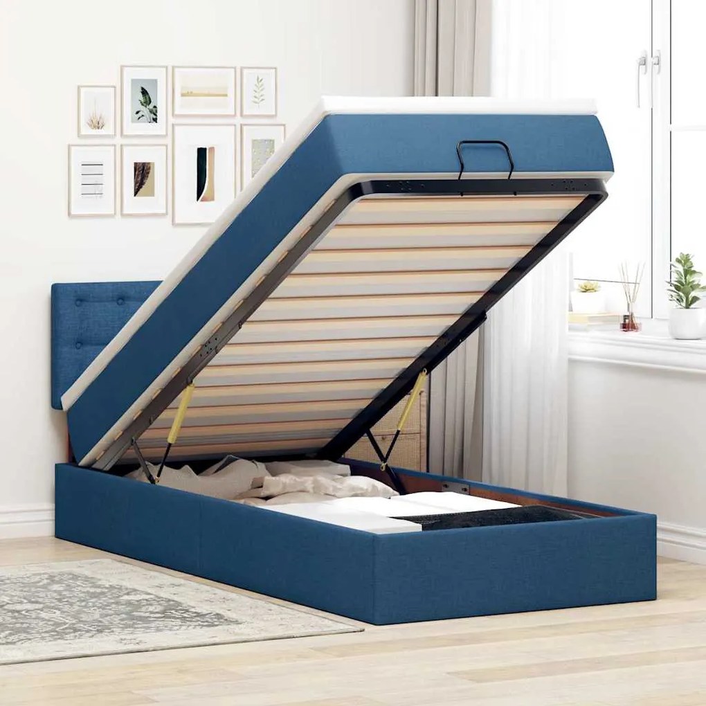 Pouf Letto Con Materasso E Led Blu 90x200 Cm İn Tessuto /