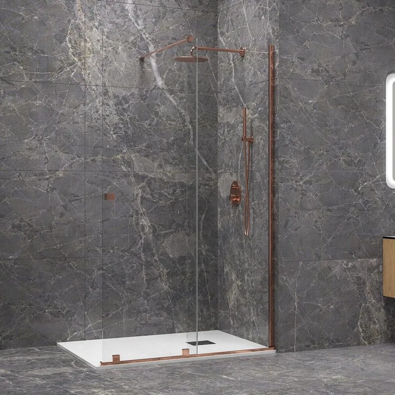 Box doccia walk in scorrevole 150 cm finitura oro rosa | KNM4000W-GR - KAMALU