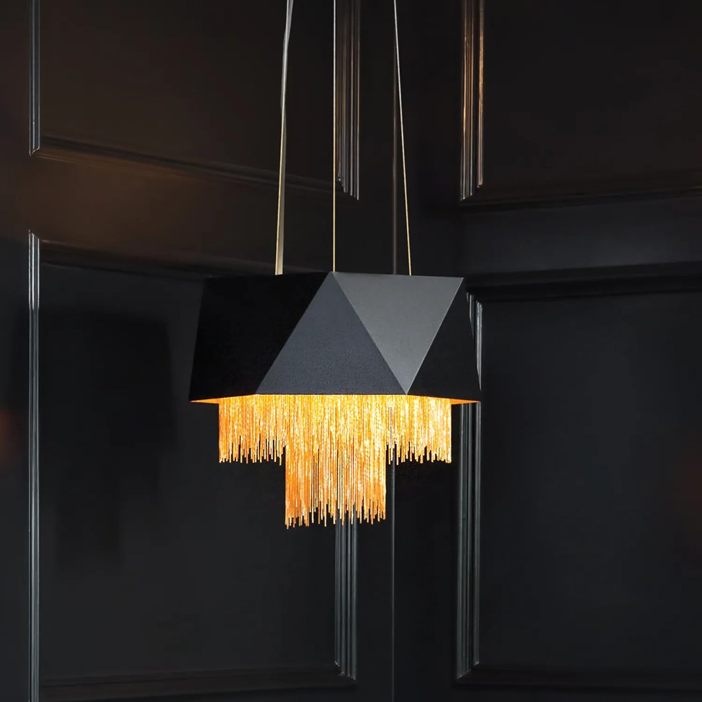 Lampadario Contemporaneo Zuma In Acciaio Nero Satinato Oro 6 Luci E27