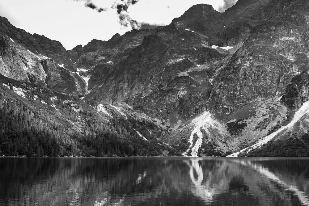 Stampa su tela – Morskie Oko nei Tatra in bianco e nero