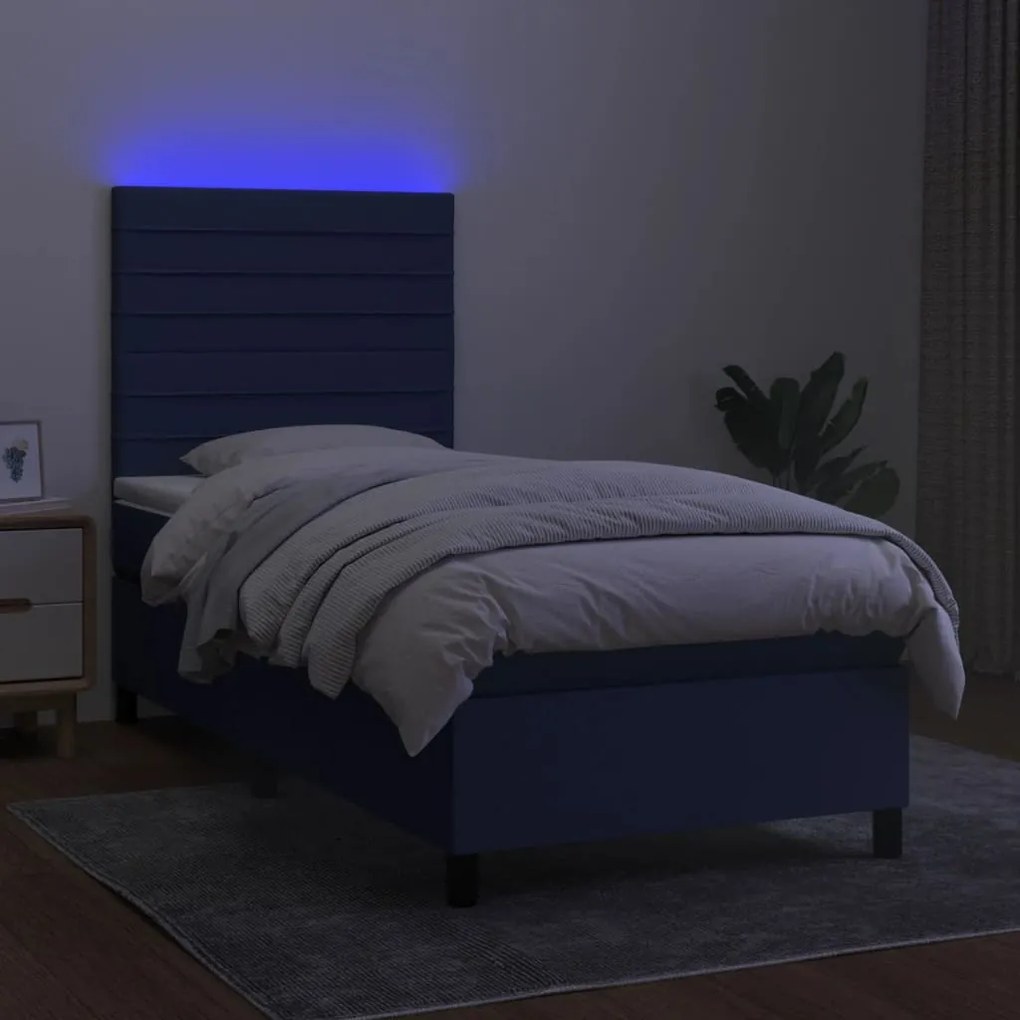 Letto a molle con materasso e led blu 90x190 cm in tessuto