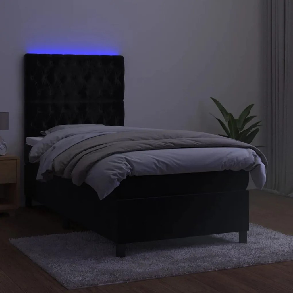 Letto a molle con materasso e led nero 80x200 cm in velluto