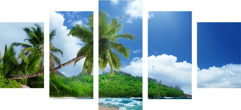 Quadri 5 pezzi – Spiaggia meravigliosa sull'isola di Seychelles