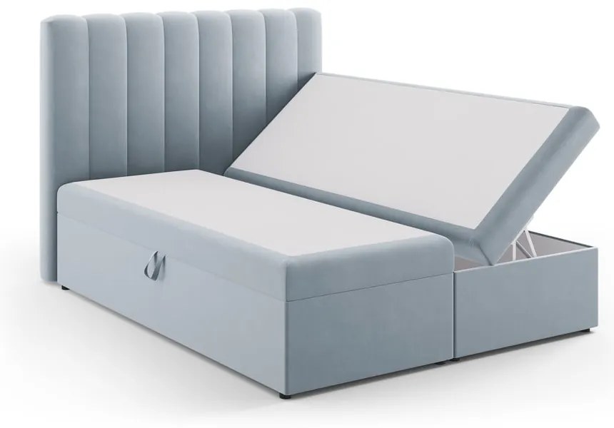 Letto boxspring azzurro con contenitore 160x200 cm Gina - Milo Casa