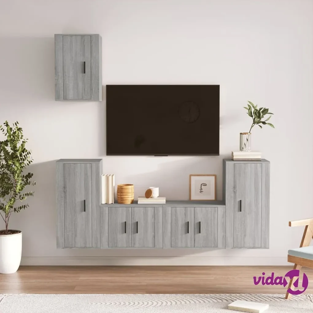 VidaXL Set di Mobili Porta TV 4 pz Bianco Lucido in Legno Multistrato