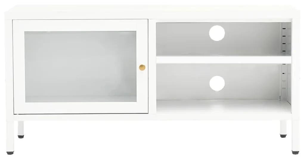 Mobile tv bianco 90x30x44 cm in acciaio e vetro