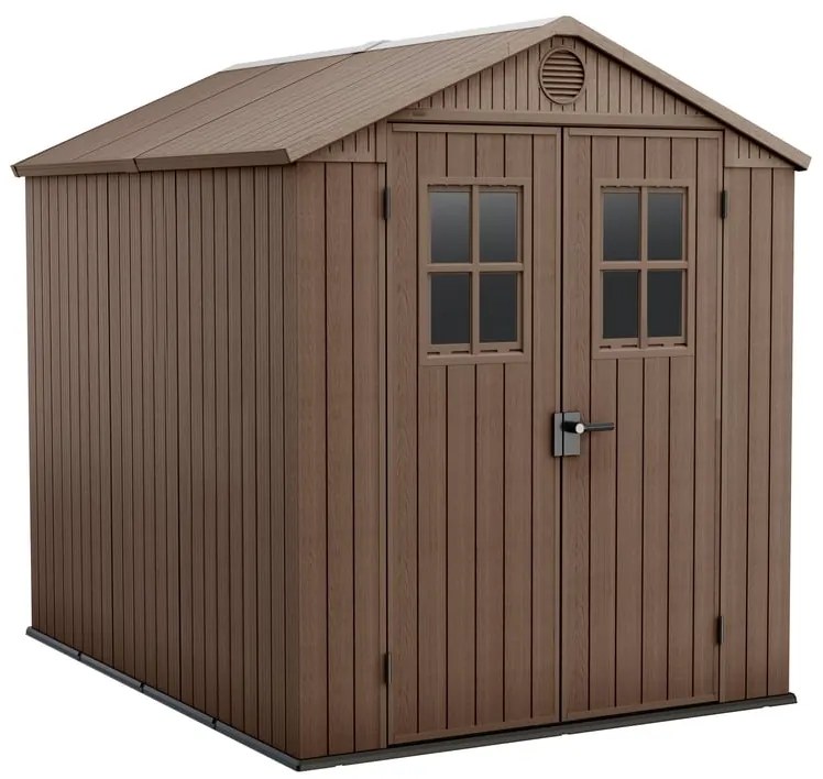 Casetta da giardino KETER DARWIN 6X8 C/FINESTRE in polipropilene marrone con porta doppio battente, superficie interna 4.11 m² e spessore parete 16 mm