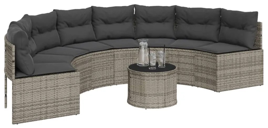 Divano da giardino con cuscini semicircolare grigio polyrattan