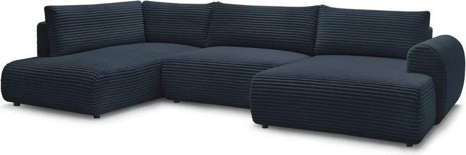 Divano angolare blu scuro allungabile/con contenitore (con penisola a sinistra/a U) con rivestimento in velluto a coste Lucien – Bobochic Paris