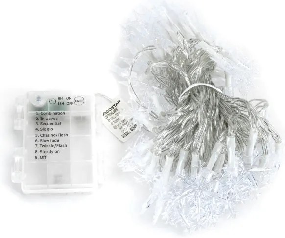 Aigostar - Catena luminosa natalizia LED per esterni 100xLED/8 funzioni 3xAA 10m IP44 bianco caldo stelle