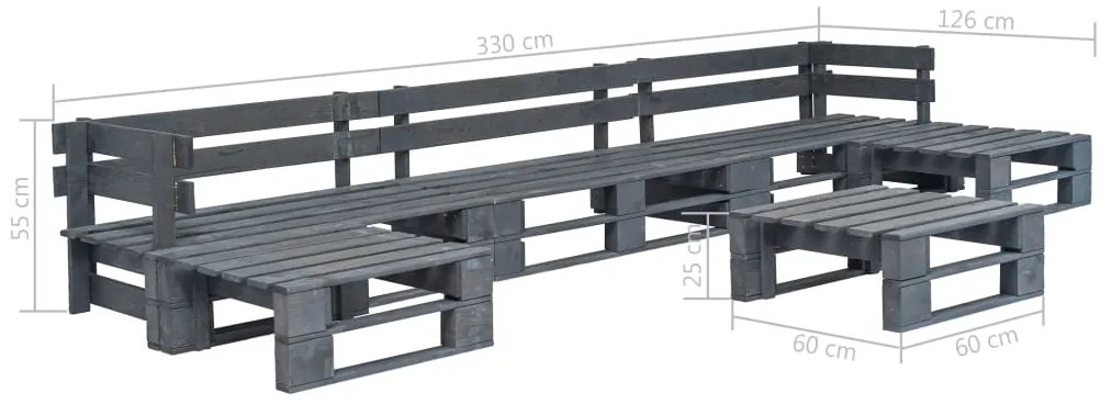 Set mobili da giardino 6 pz pallet legno grigio