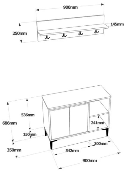 Mobile Da Ingresso Con Appendiabiti E Scarpiera 90 Cm Aristo Rovere E Antracite