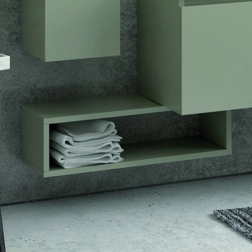 Composizione bagno 155cm sospesa, composta da mobile, specchio, colonna e pensile SP-155A - KAMALU