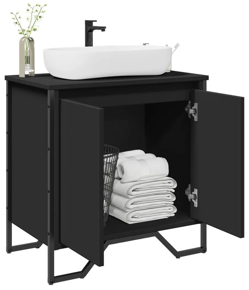 Mobile Lavabo Bagno Nero 60x35x60 Cm İn Truciolato /