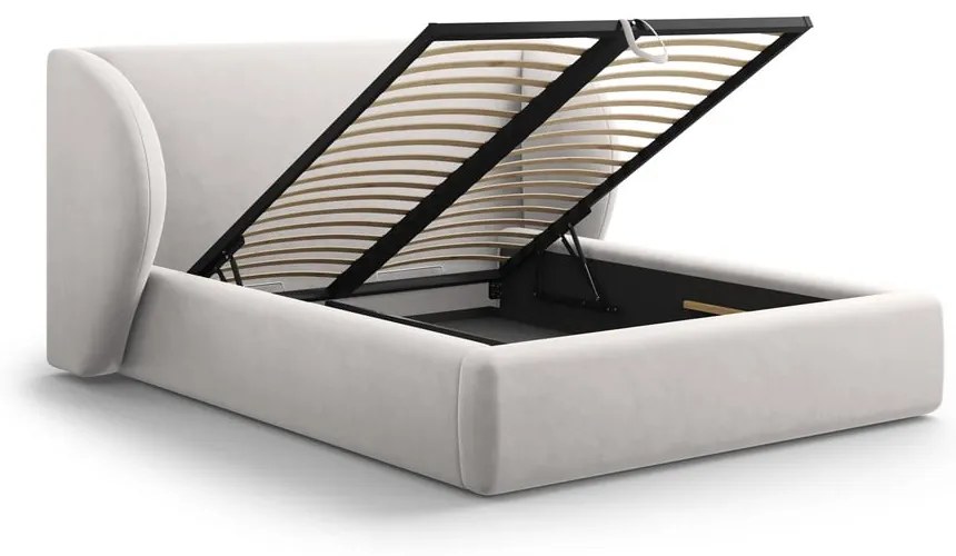 Letto matrimoniale imbottito grigio chiaro con contenitore con griglia 160x200 cm Miley - Micadoni Home