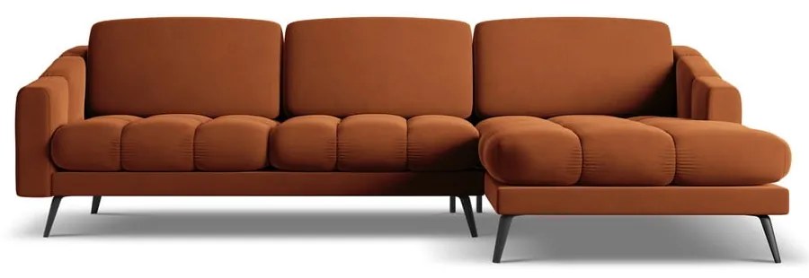 Divano angolare arancione (con penisola a destra) con rivestimento in velluto Nalu – Makamii