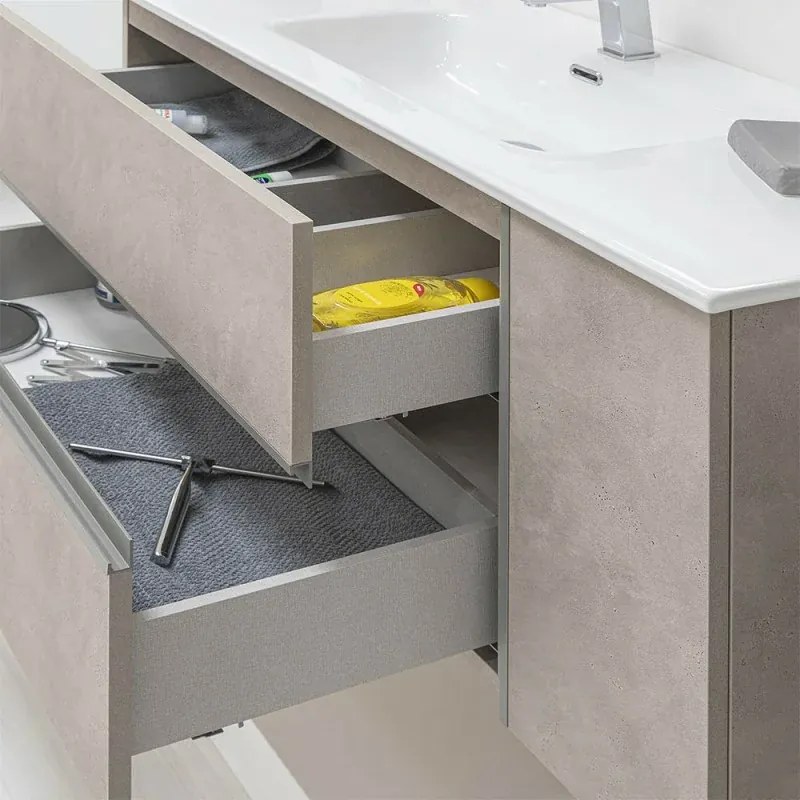 Mobile Bagno Effetto Pietra Beige da 90 cm Sospeso