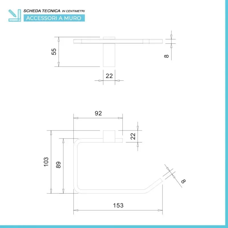 Set accessori a muro 5 pezzi in acciaio cromato e viti incluse Unica