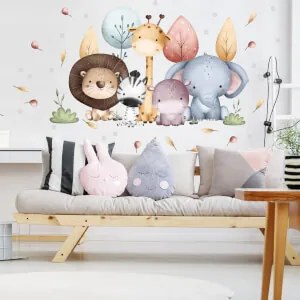 Adesivi murali moderni - Animali da safari e alberi colorati | Inspio