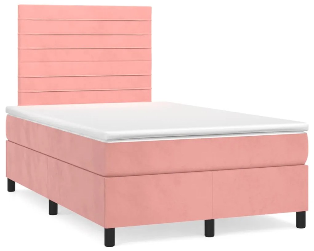 Letto a Molle con Materasso e LED Rosa 120x190 cm in Velluto