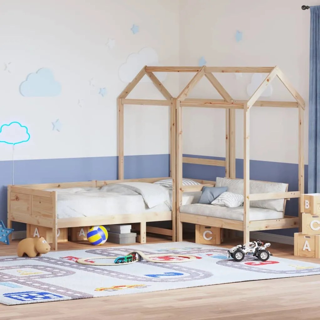 Set Dormeuse E Panca Con Tetto 80x200cm Legno Massello Di Pino /