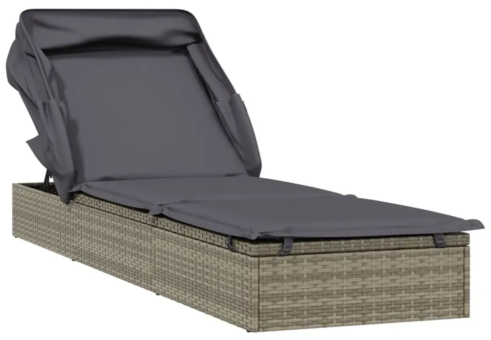 Lettino con tetto pieghevole grigio 213x63x97 cm polyrattan