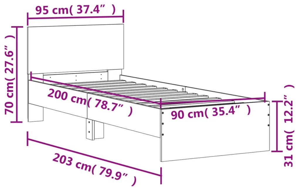 Giroletto Testiera Grigio Cemento 90x200 cm Legno Multistrato