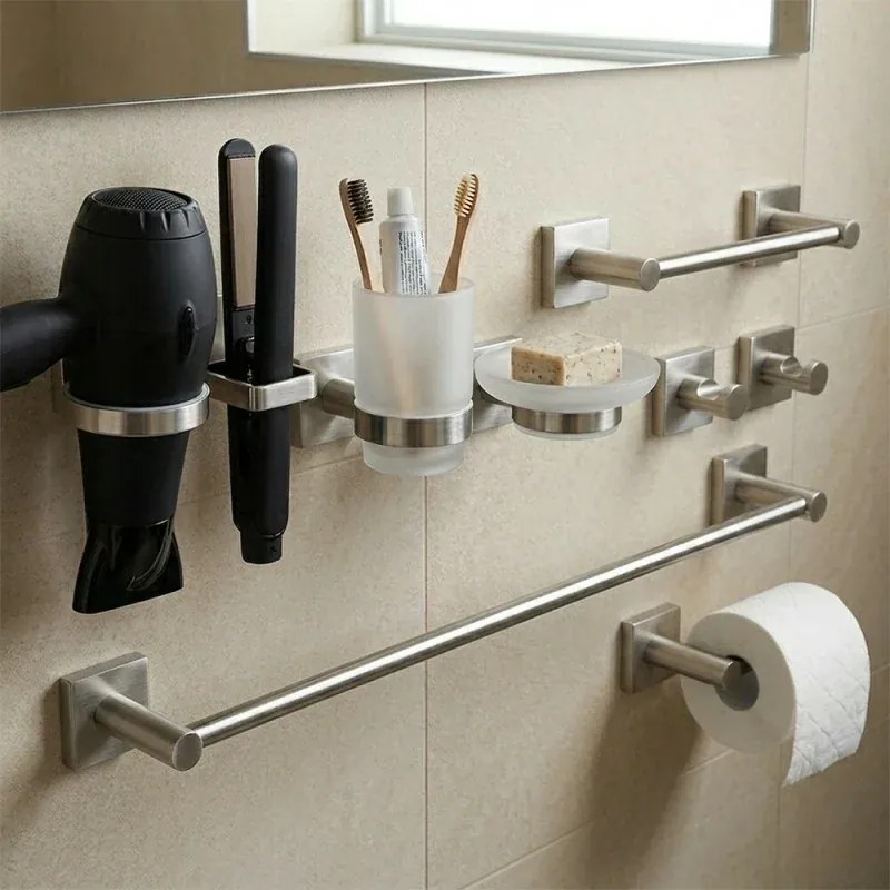 Set accessori bagno 3 pezzi con porta asciugamani 45 cm in acciaio inox spazzolato Sidera