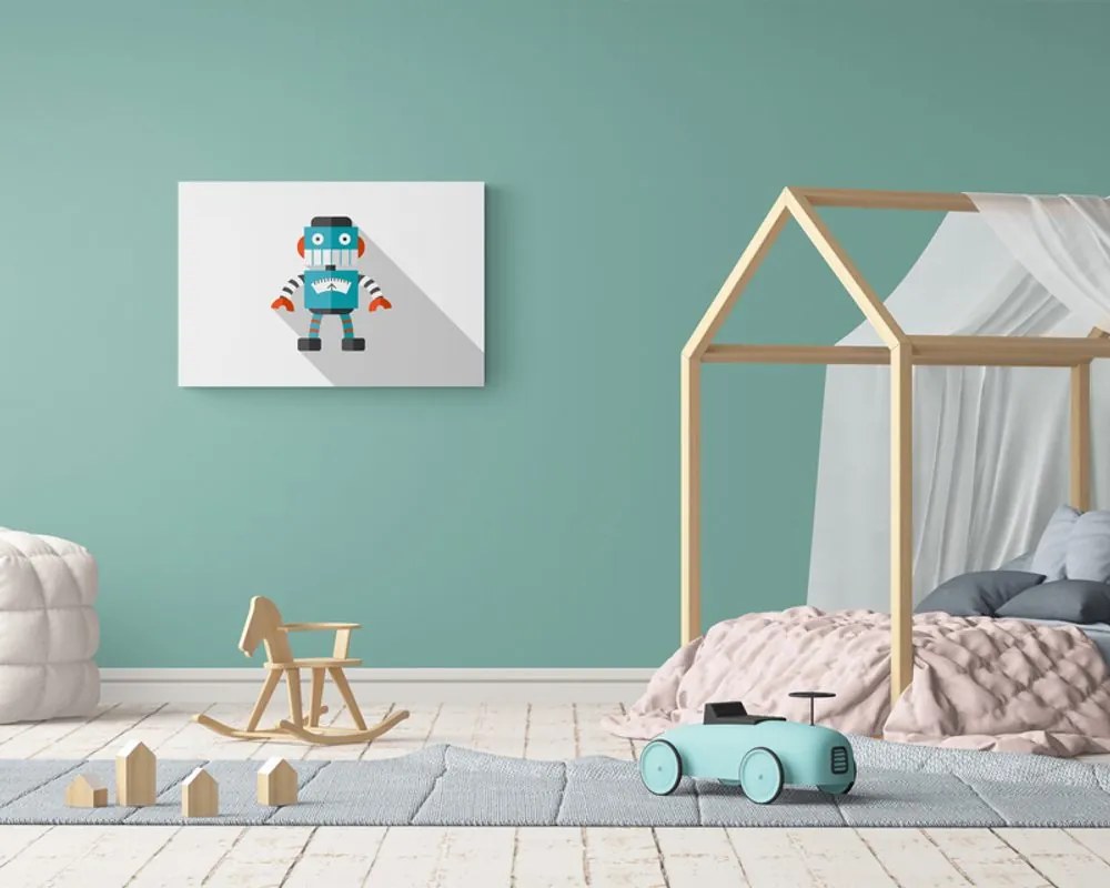 Quadro su tela – Robot blu con sfondo bianco