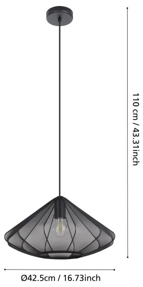 Eglo 43995 - Lampadario a sospensione con filo DOLWEN 1xE27/40W/230V diametro 42,5 cm nero