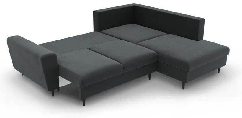 Divano angolare grigio scuro allungabile e con contenitore (con penisola a destra/a L) con rivestimento in velluto Kyoto – Cosmopolitan Design