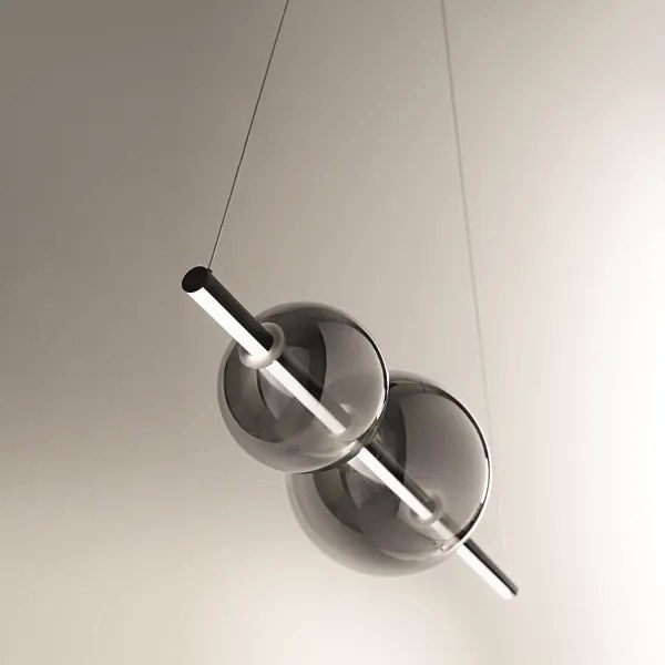 Lampada a sospensione FUFI a LED in metallo D100 cm con 2 diffusori a palla NERO