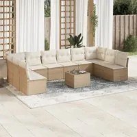 Set Divani da Giardino 11 pz con Cuscini Beige in Polyrattan 3249937